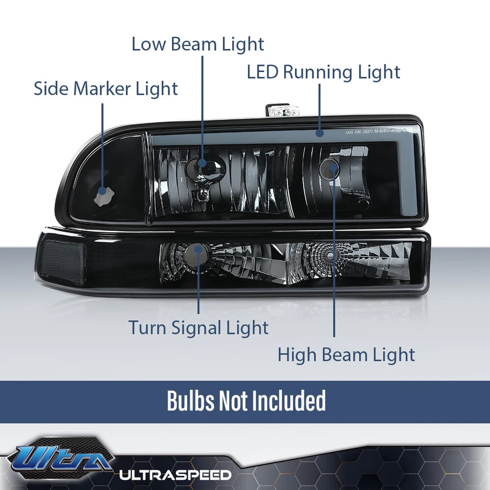 Черные дымчатые светодиодные фары дневного света бампер лампы подходят для 1998-2005 Chevy Blazer S10 - Изображение 3 из 4