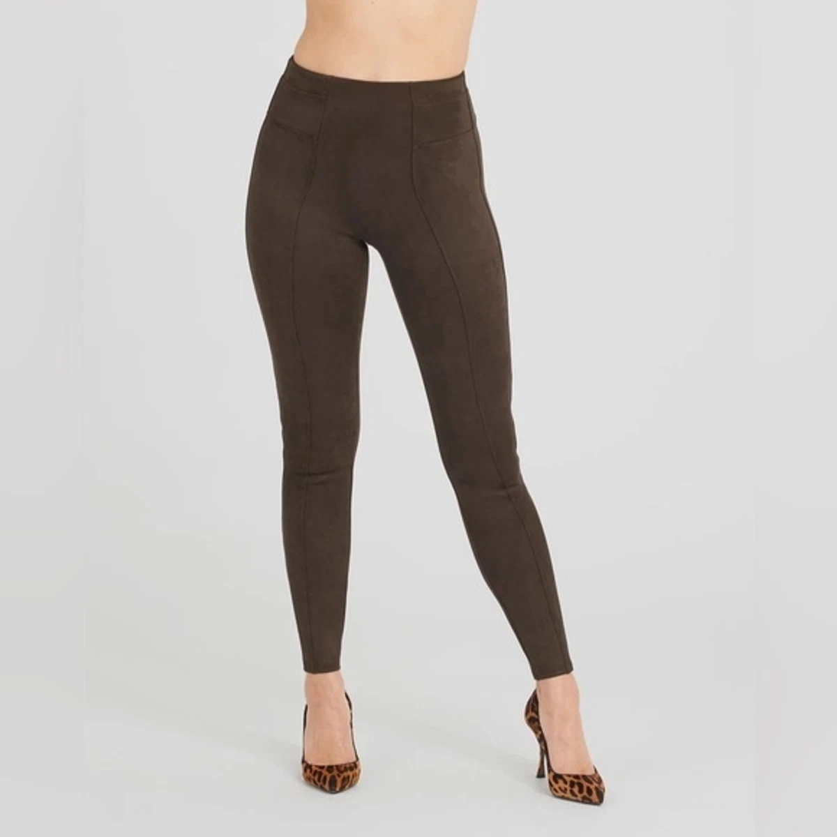 Spanx Faux Suede Leggings Compression Shaping in Chocolate Brown Size L