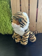 Toys R Us Orange Striped Tiger Plush Stuffed animal Toy 8  Tall sparkle eyes