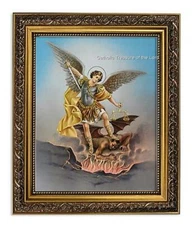 Saint Michael Archangel Catholic 8" x 10" Print 11" x 14" Gold Frame Under Glass