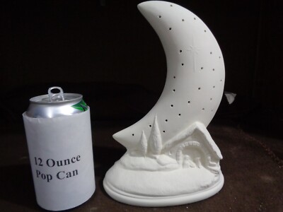 E525-8 3/4''Tall  Ceramic Bisque Moon Nativity Stable Scene NightLight - U Paint
