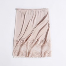 Ladies Silky Petticoat Lace Splice Skirt Underskirt High Waist Solid Comfy Soft