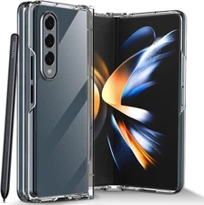 For Samsung Galaxy Z Fold 4 Clear Protective Case with Built-in Socket for S-pen