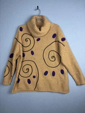 Animale Sweater Womens Small Tan Purple Swirl Turtleneck Silk Blend Pullover Top
