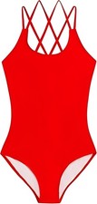 Kanu Surf Girls' Reese Sport Criss-Cross One Piece Swimsuit Size 14 Red