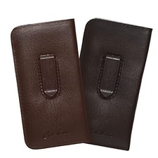 Calabria Soft PU Leather Eye Glasses Case w/Pocket Clip Black Brown 2Pack M...