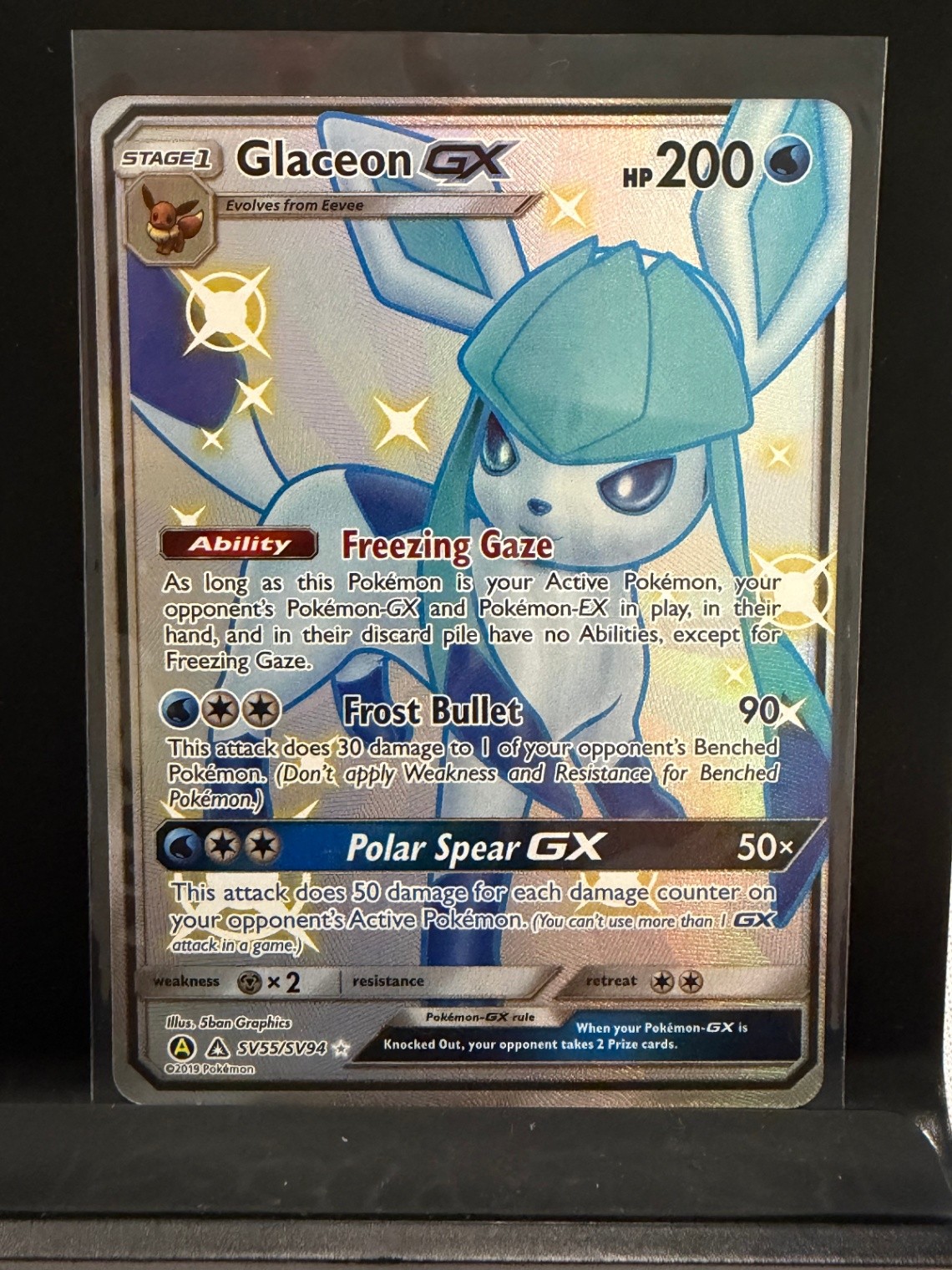 Glaceon GX Shiny Holo Rare Hidden Fates: Shiny Vault SV55/SV94 Water Holo Pokemo