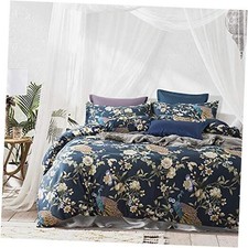 Oriental Garden Majestic Peacock Bird Floral Duvet Cover Super King Orion Blue