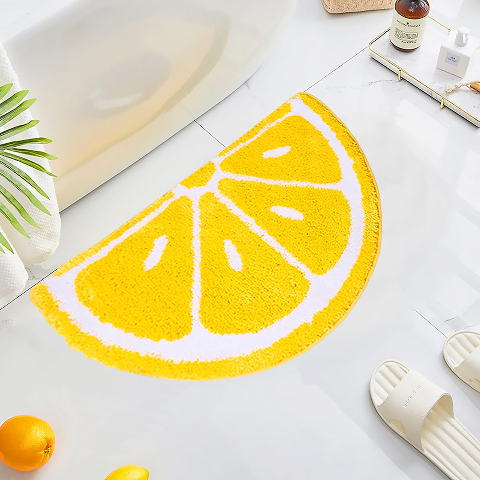 Bathroom Rugs Yellow Fruit Lemon Bath Decor Mat Non Slip Soft and Water Absor...
