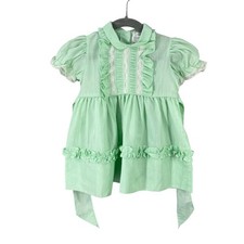 Vintage Lil Airess Girls Dress Party Pastel Ruffle Lace Puff Union Size 3T Green