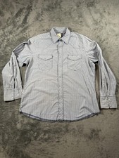 Wrangler Shirt Mens Large Blue Stripe Long Sleeve Western Pearl Snap Casual