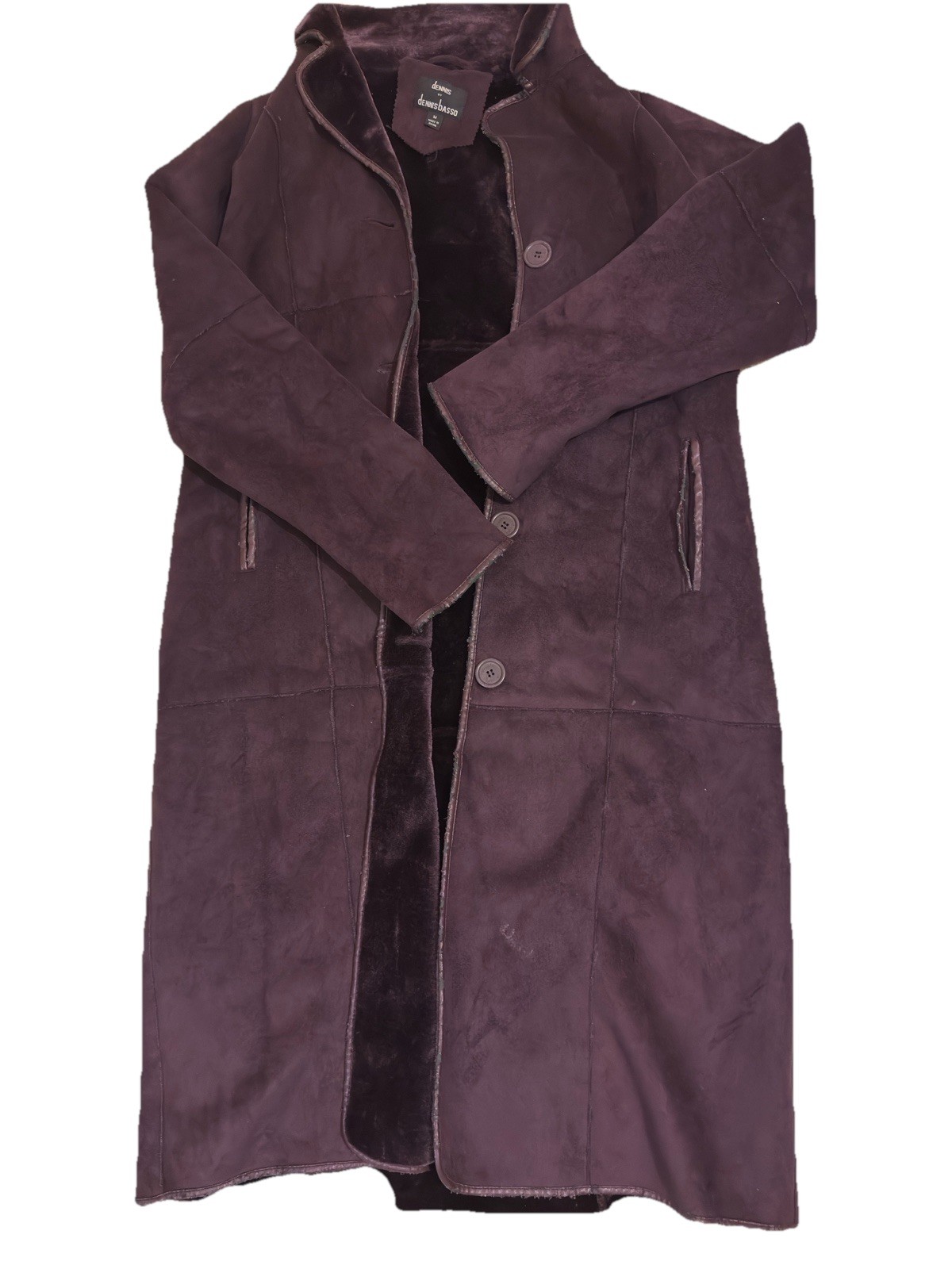 Dennis Basso Purple Collared Button Lined Long Ov… - image 1