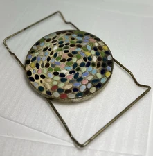 Vintage Multicolor Mosaic Tile Trivet W/ Iron Handles