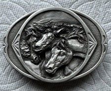 Vintage 1983 Bergamot Brass Works Three Horses Belt Buckle Country K-146
