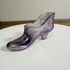Vintage Fenton Daisy And Button Purple  Glass Shoe Slipper Glass Figurine