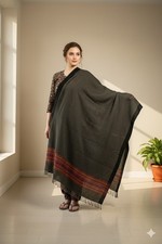 Sanskriti Vintage Black Pure Woolen Shawl Woven Scarf Throw Long Soft Head Stole