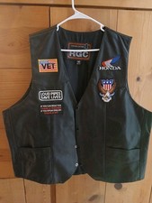 Vintage Leather Motocycle Biker Vest Mens 52 Embroidered Patches Costume Cosplay