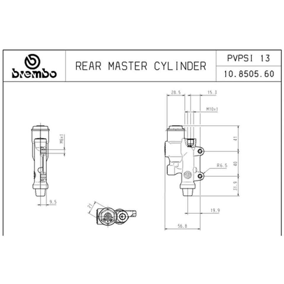 Pompa freno posteriore BREMBO 10850560 argento interasse 40 pistone 13mm - Immagine 2 di 3