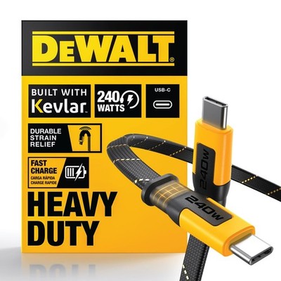 DEWALT Heavy Duty USB C to USB C Fast Charging Cable, Flat 240W USBC to USBC Cha
