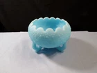 Fenton Blue Satin Glass Orange Tree Footed Rose Bowl Vase