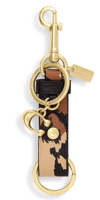  Coach Trigger Snap Bag Charm - CCF51 Leopard Multi Pebble Leather Key Ring NWT