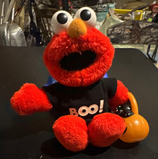 Halloween Elmo 12" Talking Plush w/Pumpkin Black Cat- Boo Shirt Tyco 90s