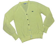 Vintage Izod Lacoste Cardigan Men's Yellow Acrylic Knit Size Large Made in USA