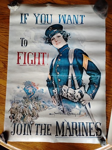 Vintage Marines Poster Want To Fight Join The Vintage Military Poster 20x28 In.