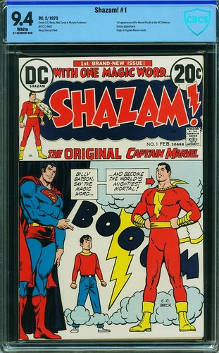 Shazam #1 CBCS 9.4🔥Key Bronze NM White🔥Free CGC Mylar 1973 Superman R8 219 cm