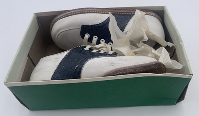 Vintage STRIDE RITE Childs Saddle Oxford Shoes Black White Original Box