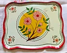 Vintage Unmarked Ohio Art Tin Litho Pink Floral Metal Tray Mini Tea Garden 10X8"