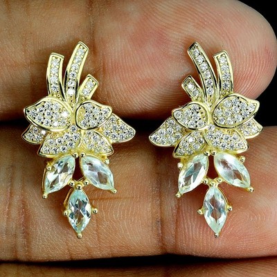 925 Sterling Silver Earrings Marquise Sky Blue Topaz 6x3mm Gemstone Jewelry