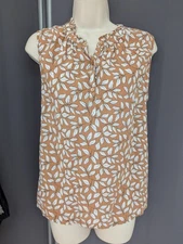Seasalt UK 16 100% Organic Cotton Sleeveless  Top Flower Fields Vest Brown VGC