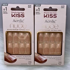 KISS Long Acrylic Nude Pink French Press On Nails - BNIB NEW SNF01 2 Pack
