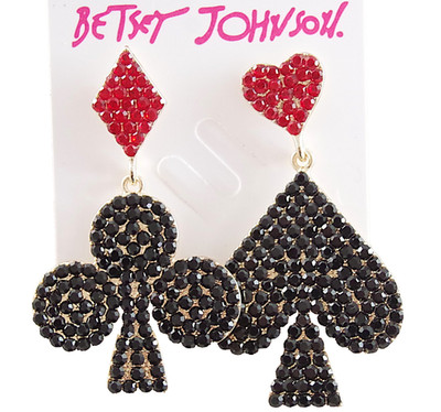 BETSEY JOHNSON RHINESTONE HEARTS SPADES CLUBS & DIAMONDS PLAYING CARD EARRINGS