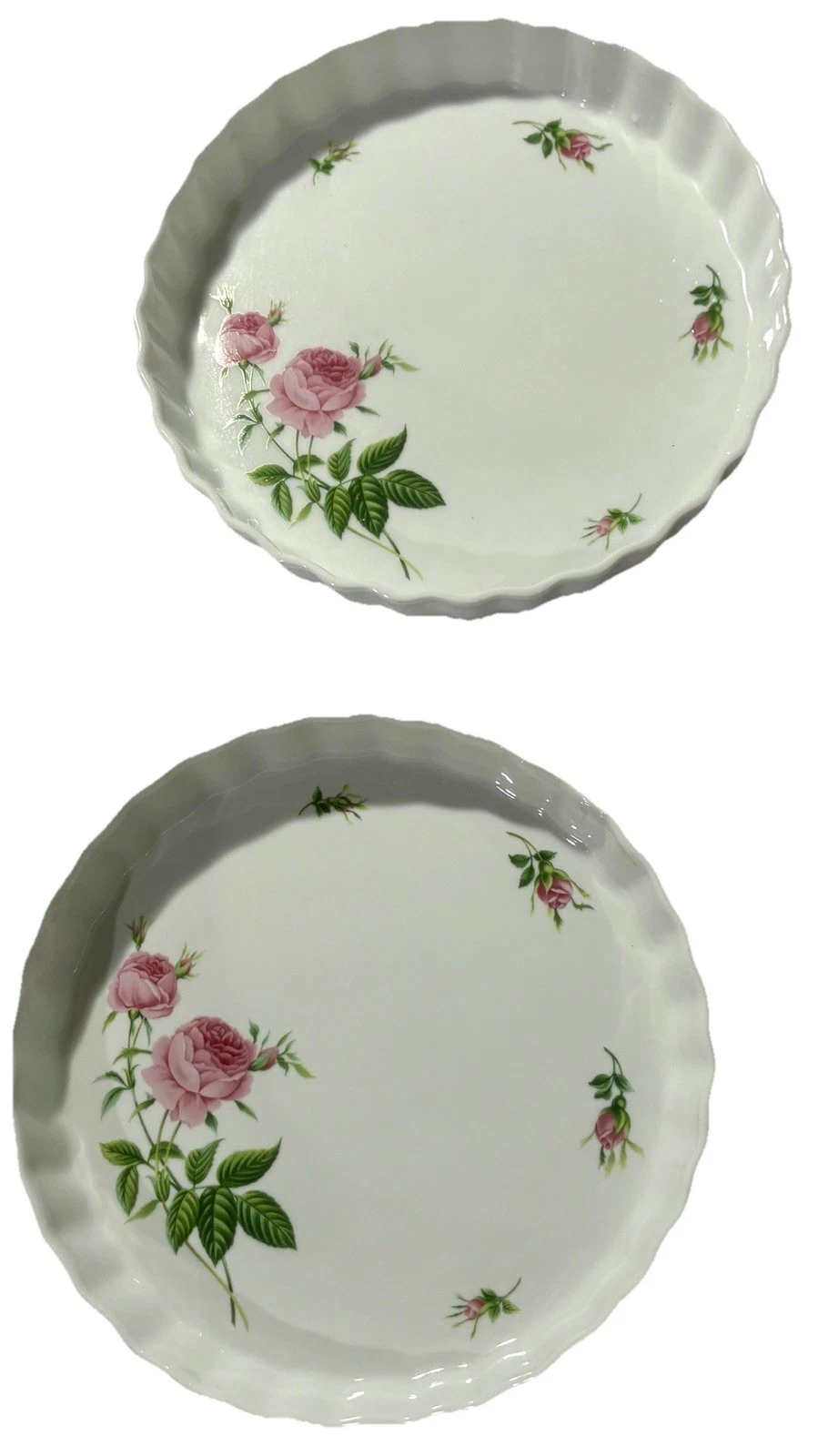 Quiche Tart Pie Plates Porcelain Christineholm Rose Pattern 9.5" Baking Dishes 2