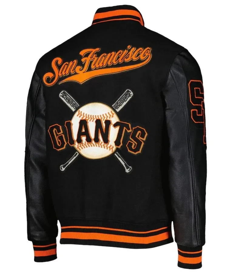 San Francisco Giants Full-Zip Varsity Black Wool Sleeves Baseball Jacket