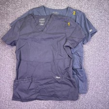 Cherokee Workwear Scrub Tops Womens M Gray V-Neck Medical Nurse Stretch 2 LOT
