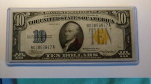 1934-A NORTH AFRICA $10 DOLLAR BILL SILVER CERTIFICATE YELLOW SEAL WW 11 - NICE.