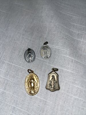 4 Vintage Catholic Medal Charm Lot Holy Virgin Mary Miraculous 1830 ...