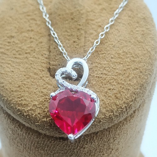 4Ct Created Ruby Double Heart Cut Infinity Pendant 14k White Gold Plated - Picture 2 of 9