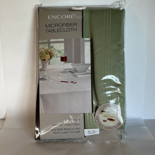 Encore Microfiber Green Tablecloth 60 in x 84 in Polyester Spill Proof - Picture 5 of 5