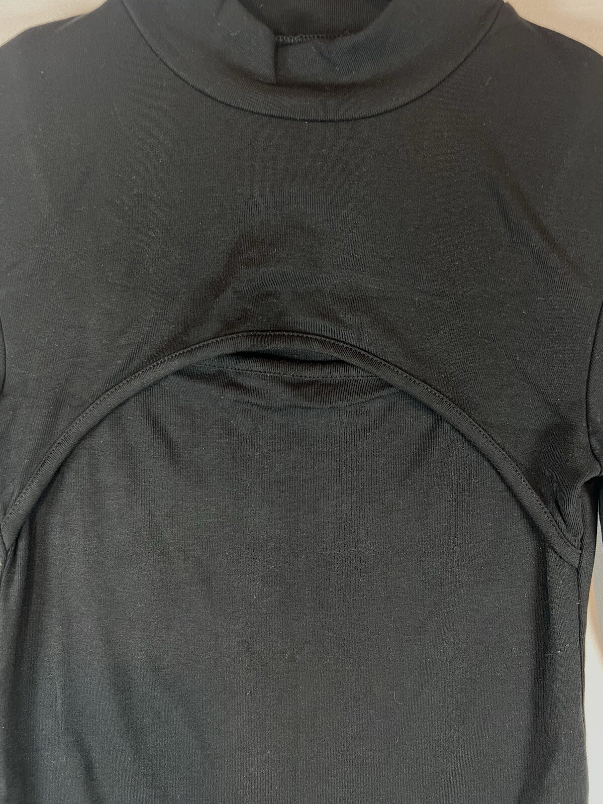 NEW Mango Pop Mock Neck Long Sleeve Bodysuit Size Small Black Cut Out Chest thumbnail 2