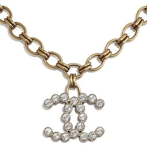 CHANEL necklace Pendant color gold crystal CC logo metal strass