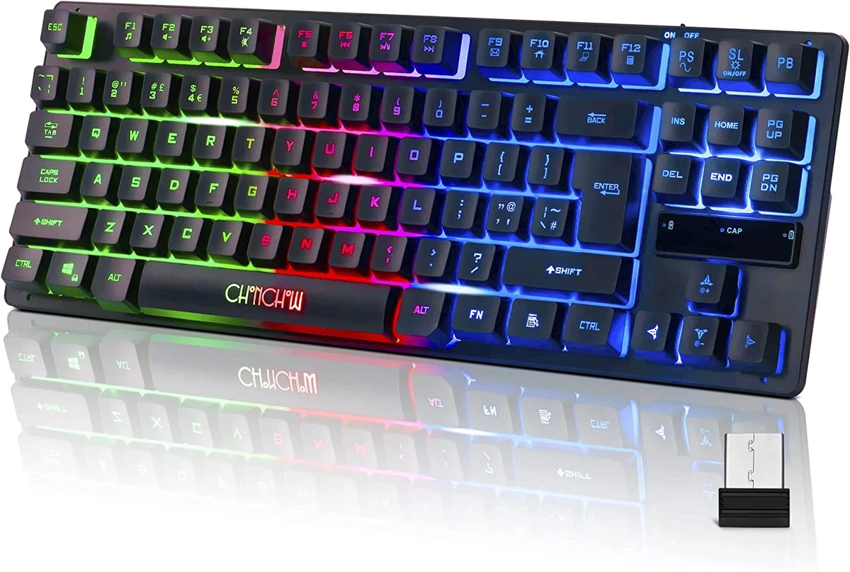 Back lit Wireless Keyboard Rechargeable LED Ergonomic 87 Key Light