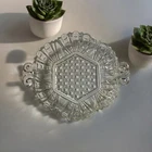 Vintage Anchor Hocking Glass Dish with Hexagon and Dot & Cane Pattern 7.5”