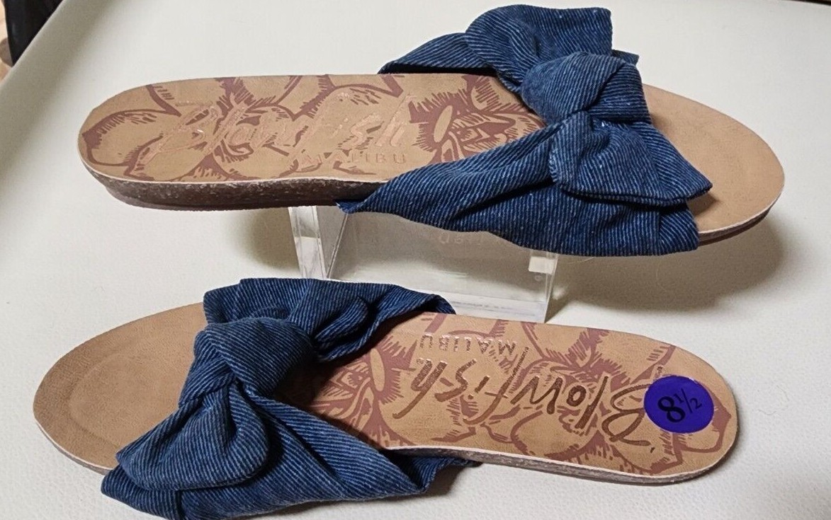 BLOWFISH MALIBU Navy, Stripes Knotted Bow Slip On Sandals Sz BLOWFISH MALIBU Navy, Stripes Knotted Bow Slip On Sandals Sz
