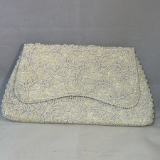 La Regale Hong Kong Ivory Bead and Sequin Evening Bag Clutch Vintage