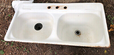 Vintage Kohler Porcelain/Cast Iron Double Kitchen Sink Farmhouse 1963