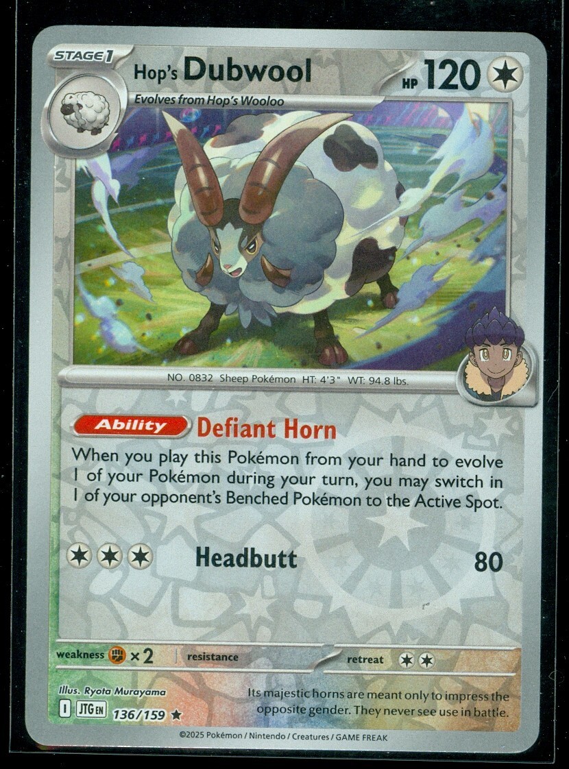 Pokemon HOP'S DUBWOOL 136/159 Journey Together RARE Rev Holo - MINT